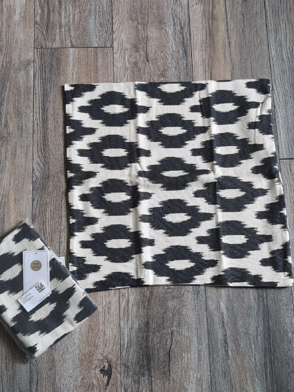 H&M Home Charcoal Gray and Cream Ikat Style Decorative Pillow Cover Set of 2